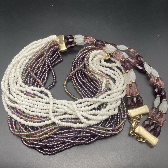 Lot of 3 Boho Statement Necklaces Multistrand Seed Beads Acrylic Bib Art Glass - Picture 13 of 13